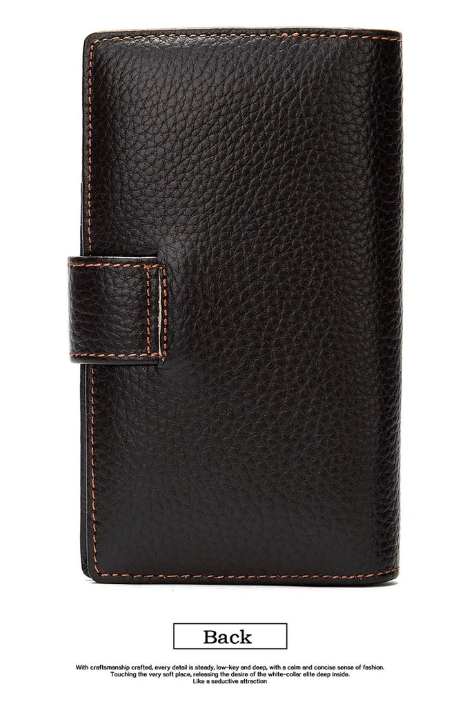 Men's Long Wallet Cow Leather Trifold Clutch Business Purse