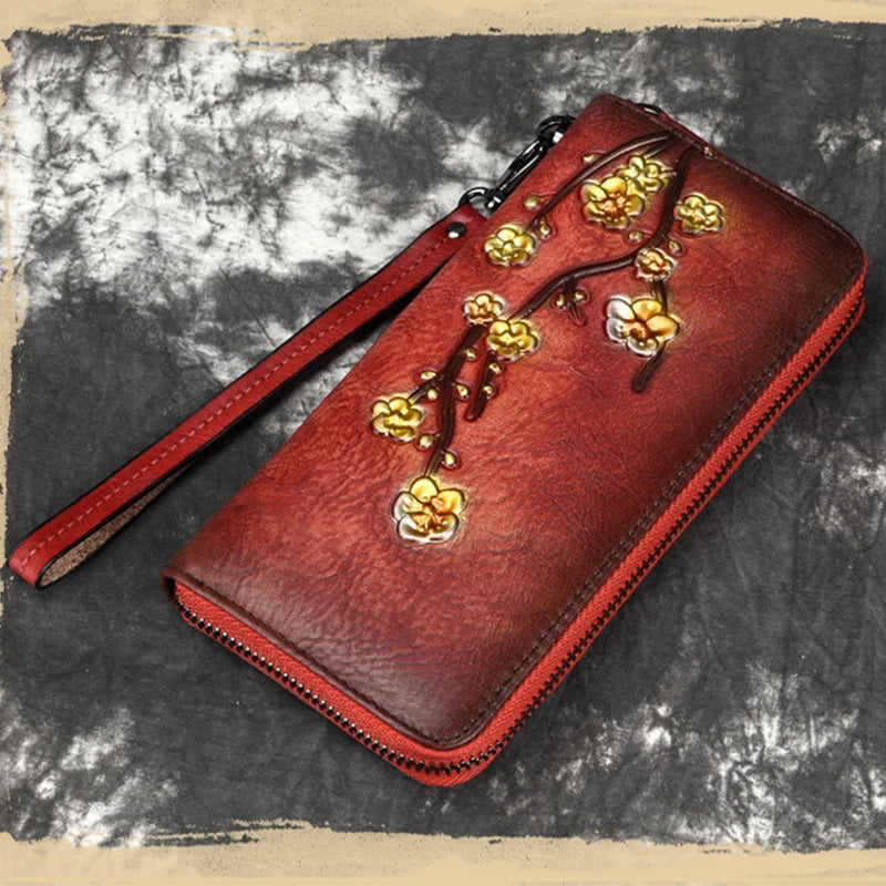 Flower Long Wallet Zipper Wristlet for Ladies Evening Clutch