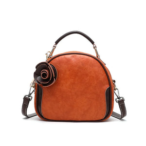 Vintage Leather Women Handbag Floral Shoulder Messenger Bag