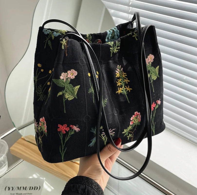 Large Flowers Print Tote Bag Women's Handbag