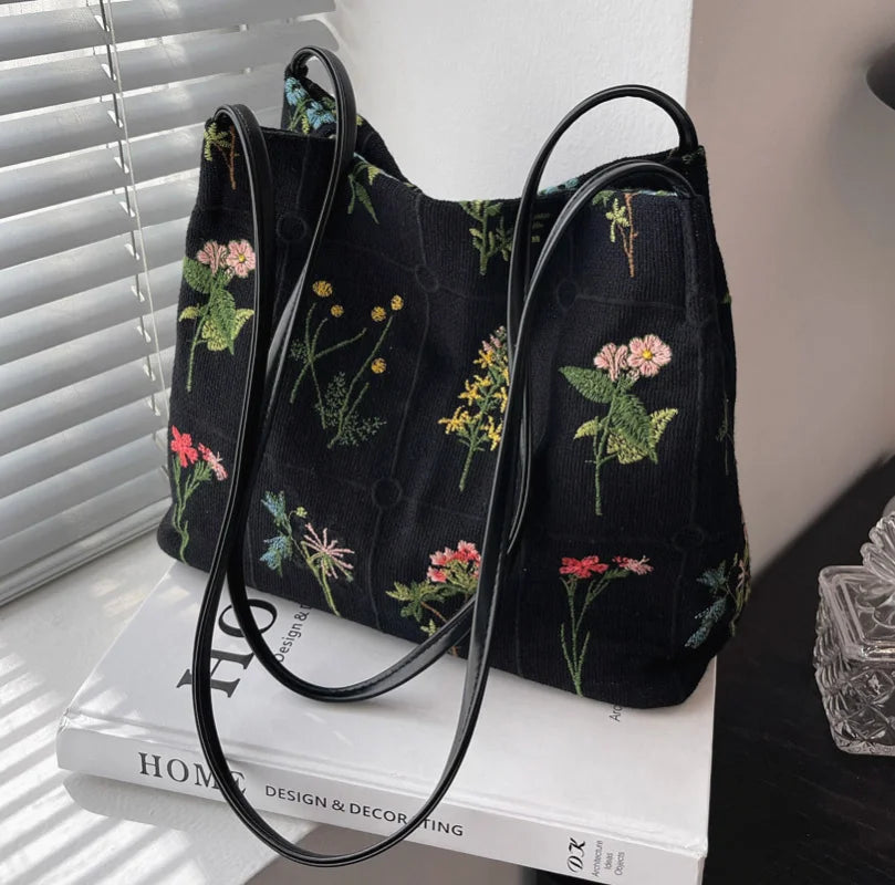 Large Flowers Print Tote Bag Women's Handbag