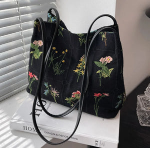 Large Flowers Print Tote Bag Women's Handbag