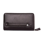 Brown Leather Men's Clutch Business Purse Double Zipper Wallet