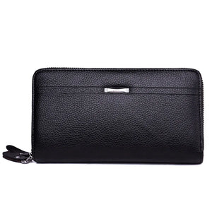 Brown Leather Men's Clutch Business Purse Double Zipper Wallet