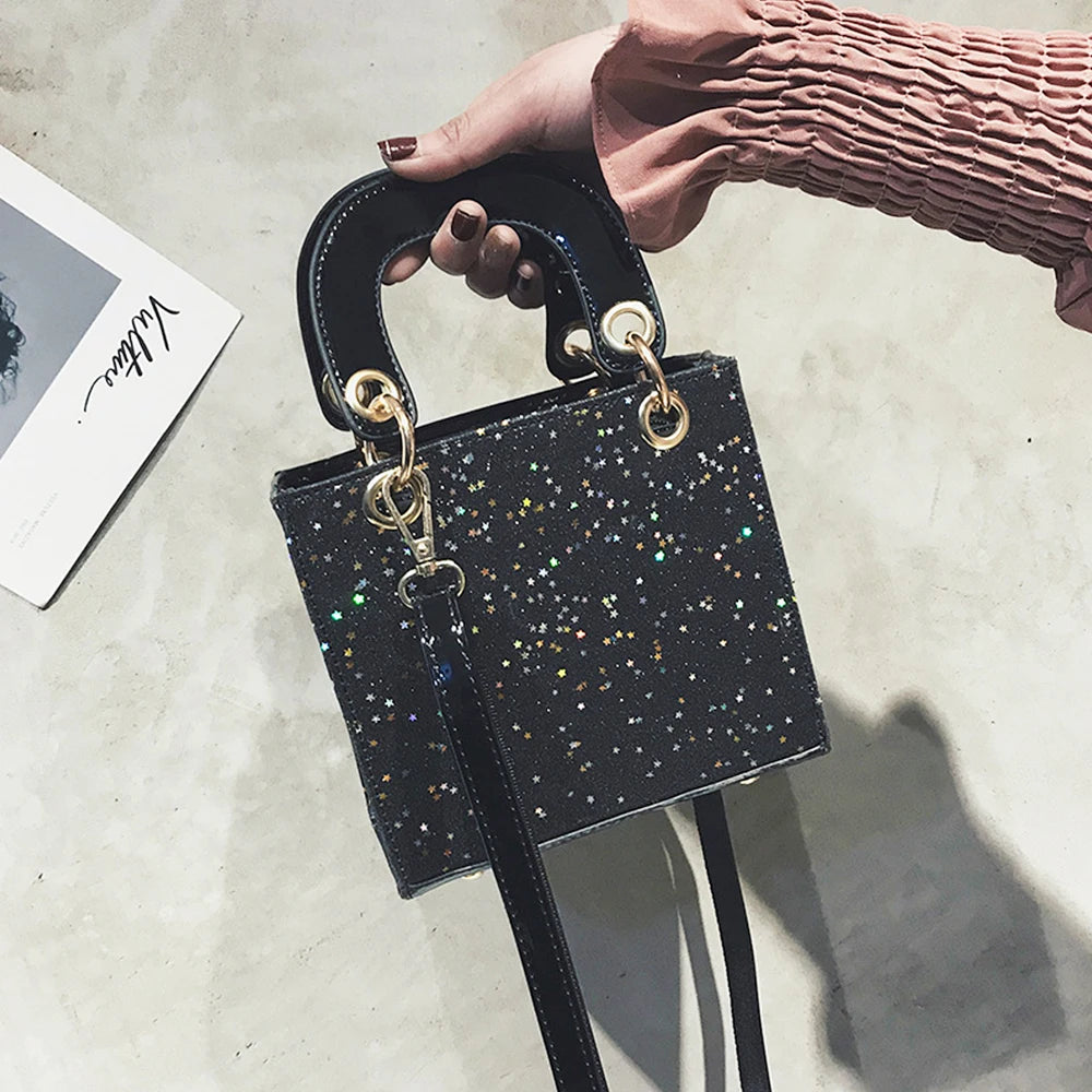 High Patent Leather Sequin Handbag Bling Flash Purse Shoulder Messenger Bag