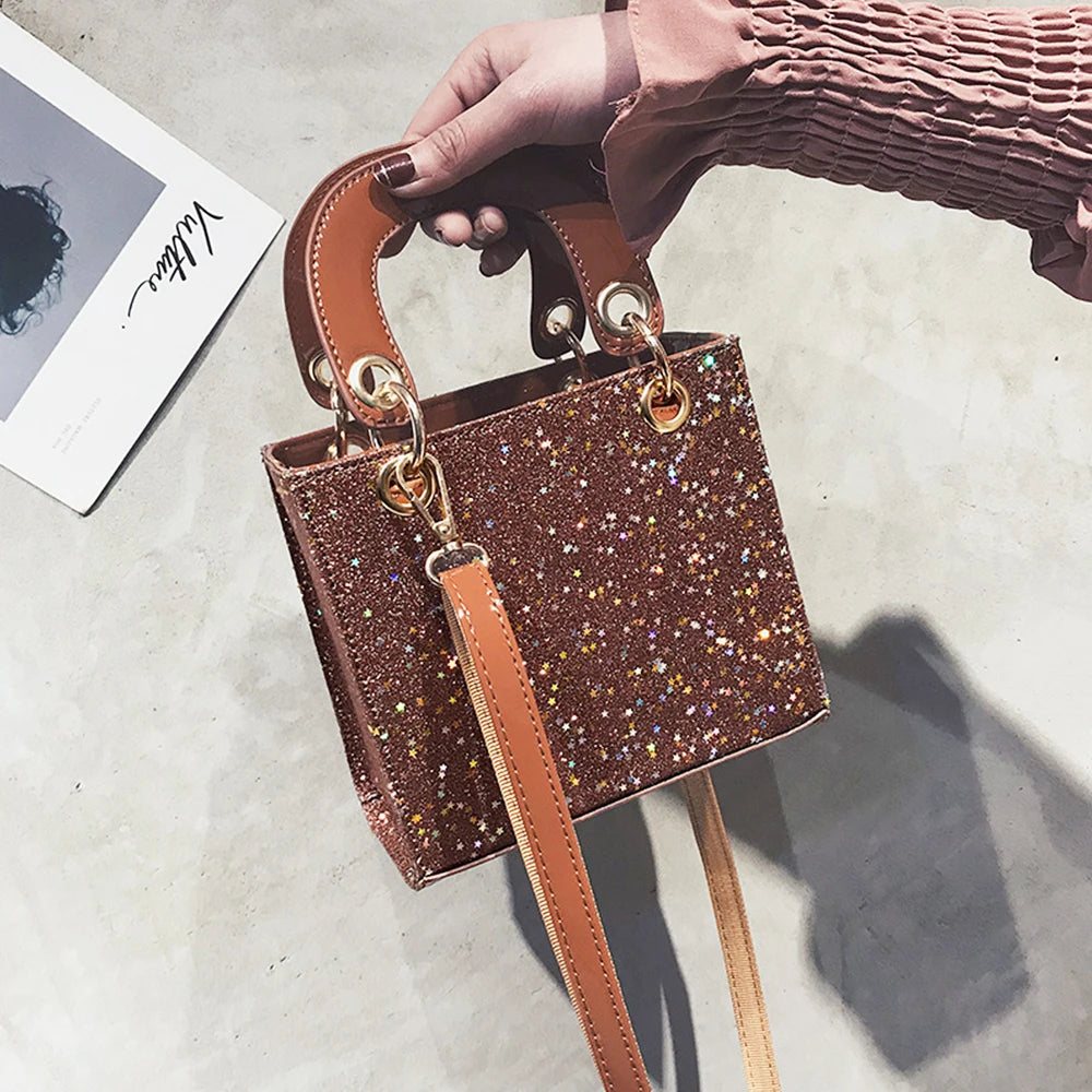 High Patent Leather Sequin Handbag Bling Flash Purse Shoulder Messenger Bag