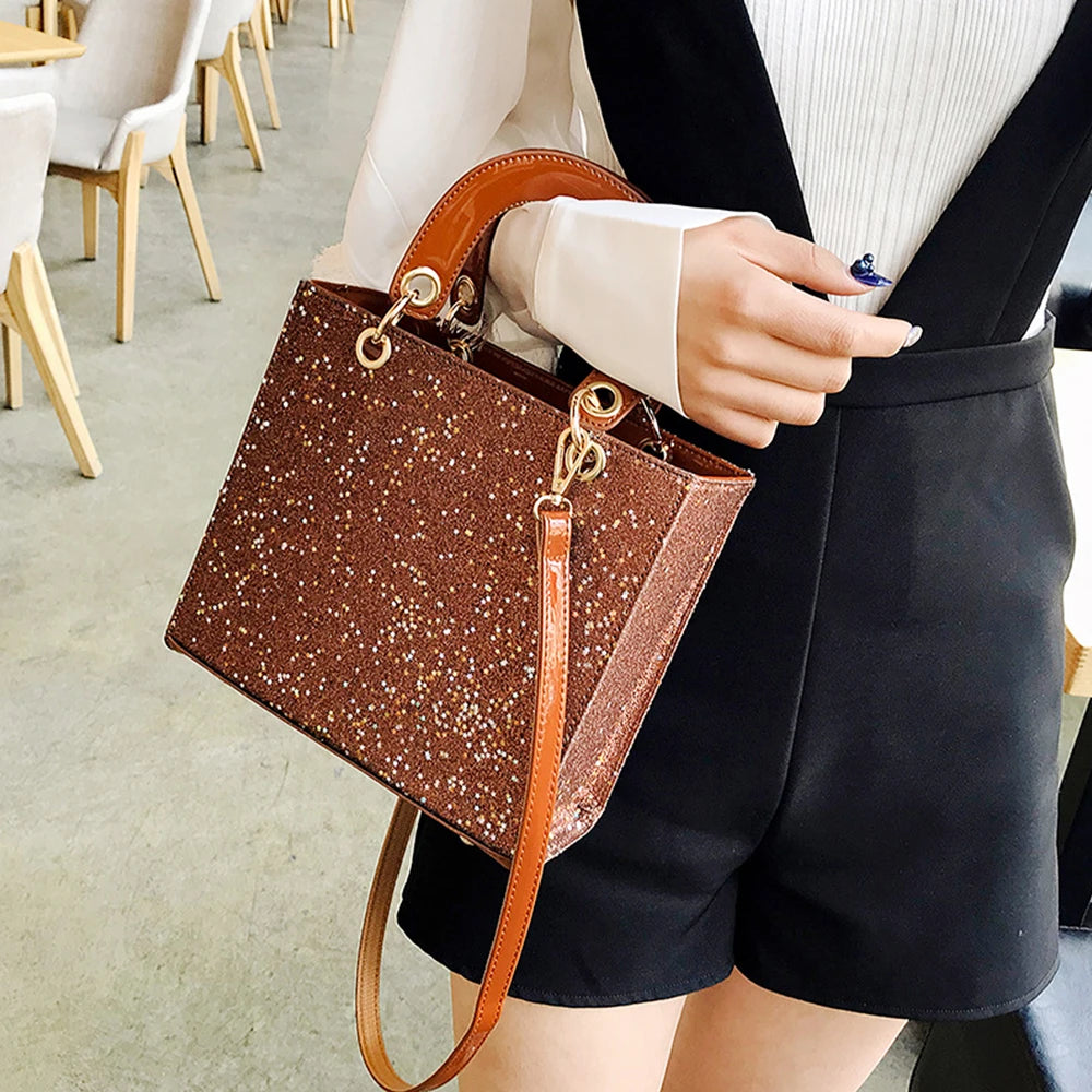 High Patent Leather Sequin Handbag Bling Flash Purse Shoulder Messenger Bag