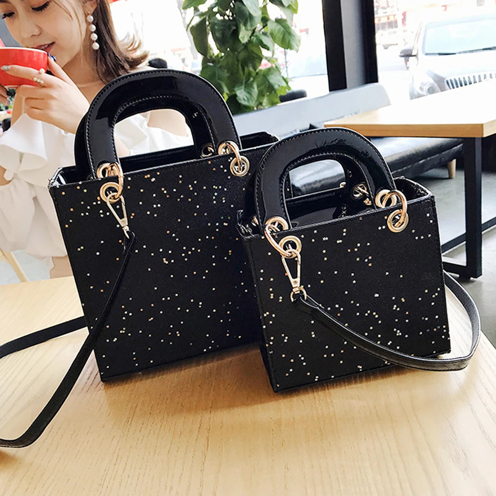 High Patent Leather Sequin Handbag Bling Flash Purse Shoulder Messenger Bag