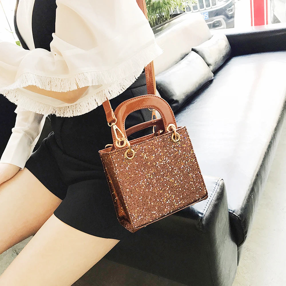 High Patent Leather Sequin Handbag Bling Flash Purse Shoulder Messenger Bag