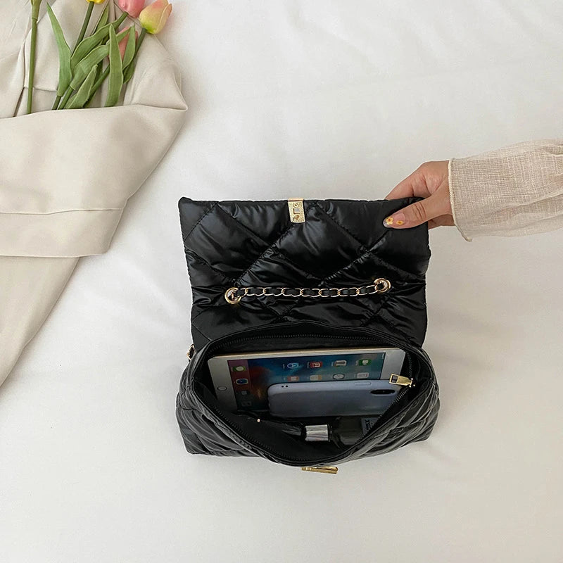 Soft Leather Chain Strap Shoulder Bag Flap Crossbody Purse