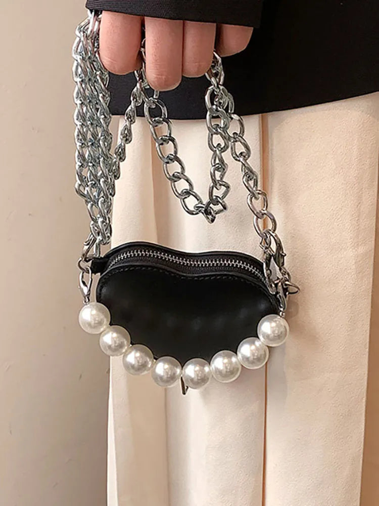 Heart Beading Shoulder Crossbody Bag Women's Pu Leather Handbag