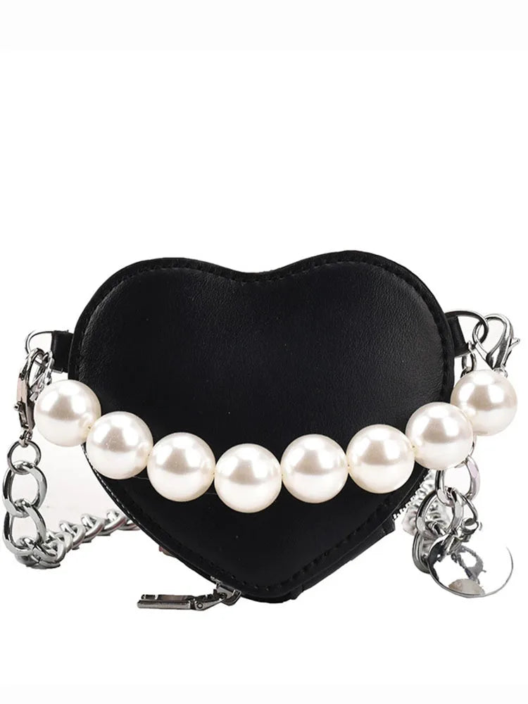 Heart Beading Shoulder Crossbody Bag Women's Pu Leather Handbag