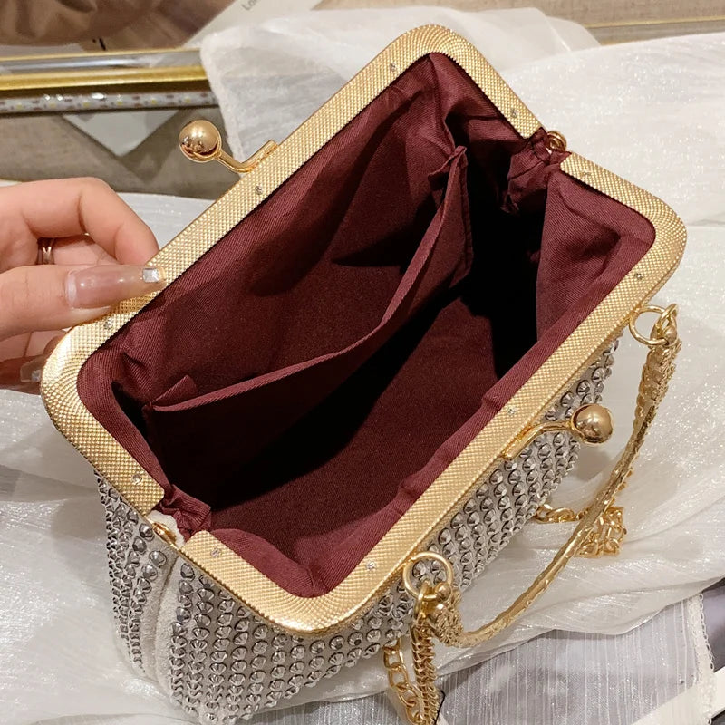 Metal Frame Diamond Handbag Party Clutch Evening Bag