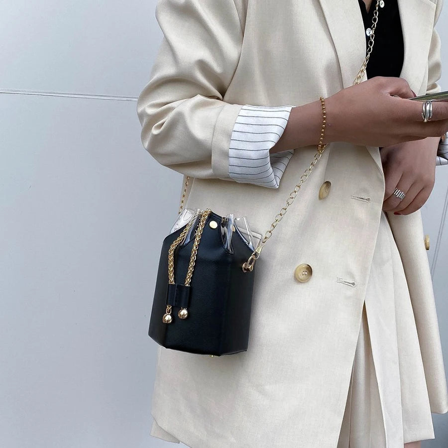 Women Mini Bucket Bag Chain Crossbody Handbag