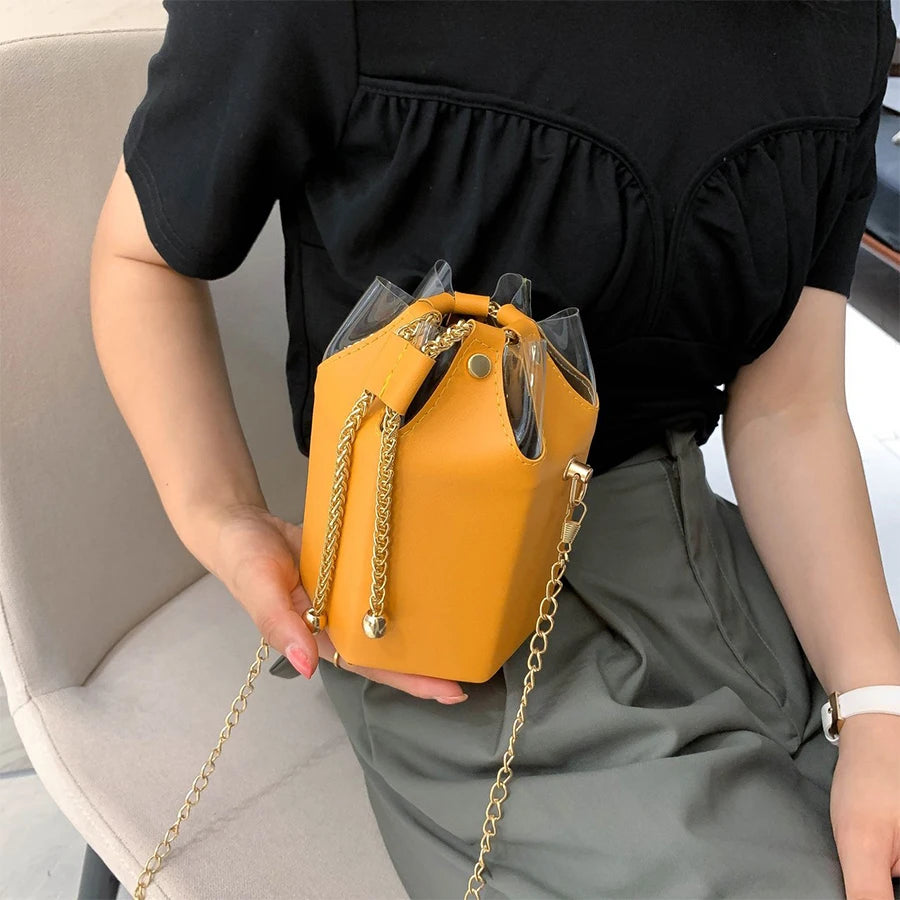 Women Mini Bucket Bag Chain Crossbody Handbag