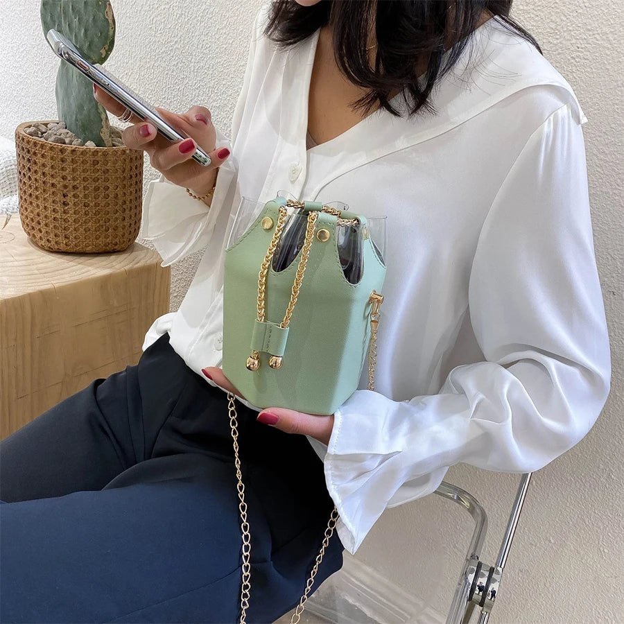 Women Mini Bucket Bag Chain Crossbody Handbag