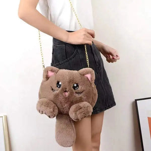 Plush Cat Bag with Long Tail - Female Diagonal Chain Backpack