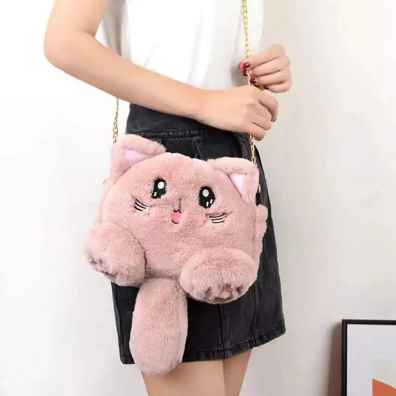Plush Cat Bag with Long Tail - Female Diagonal Chain Backpack