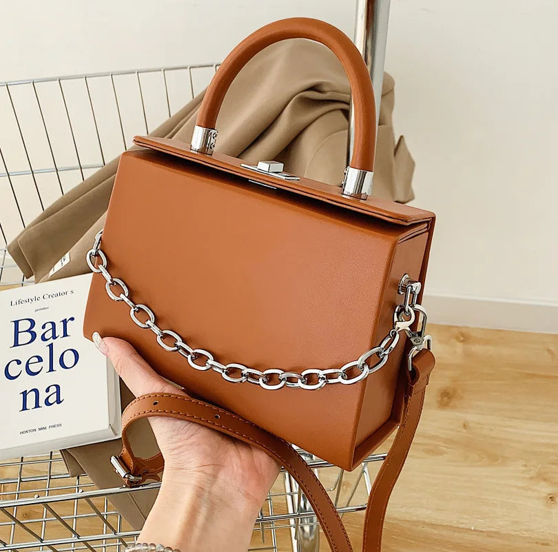 Box Shape Crossbody Bag PU Leather Handbag Women's Shoulder Bags