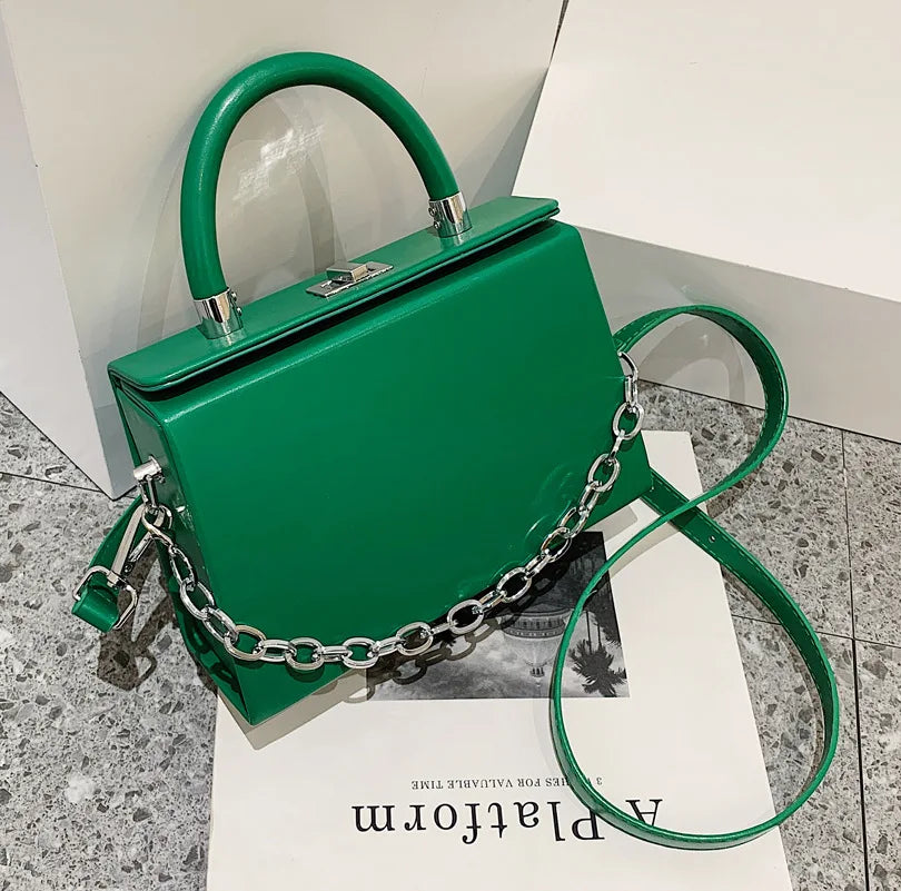 Box Shape Crossbody Bag PU Leather Handbag Women's Shoulder Bags