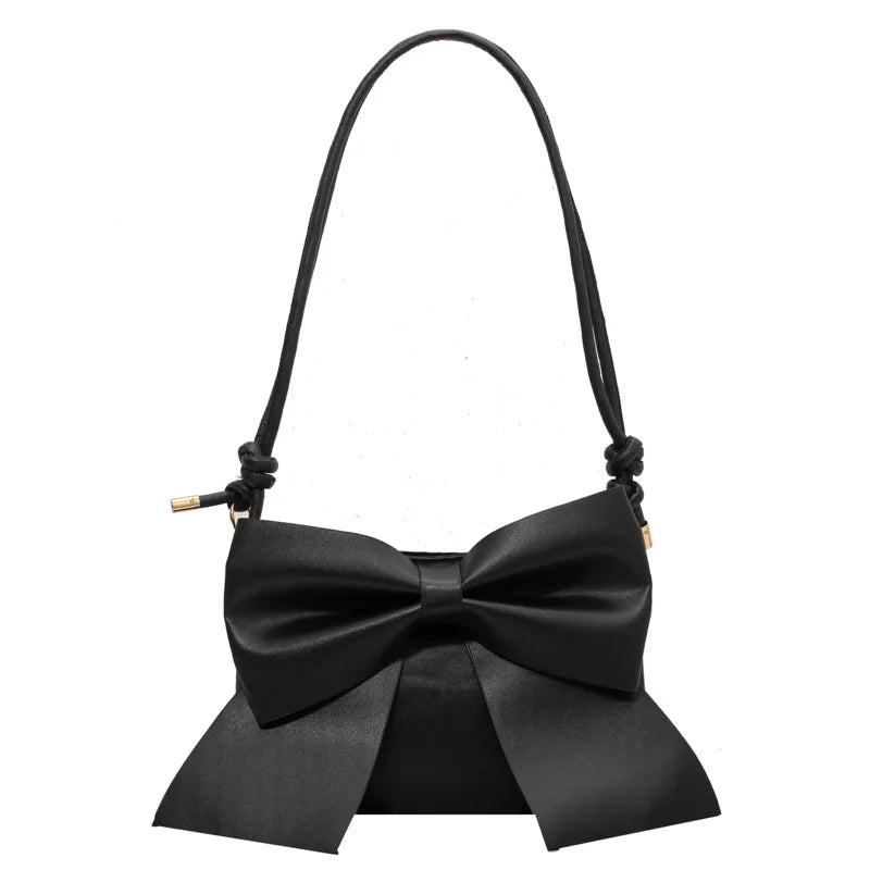 Solid Leather Bow Flap Women's Crossbody Handbag