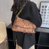 Canvas Shoulder Bag Women Chain Fold Over Clutch Small Crossbody Bag