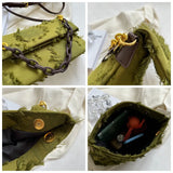 Canvas Shoulder Bag Women Chain Fold Over Clutch Small Crossbody Bag