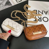 Mini Weave Crossbody Bags Metal Chain Shoulder Bag PU Leather Girl Small Purse