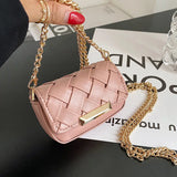Mini Weave Crossbody Bags Metal Chain Shoulder Bag PU Leather Girl Small Purse