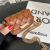 Mini Weave Crossbody Bags Metal Chain Shoulder Bag PU Leather Girl Small Purse