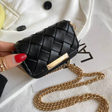 Mini Weave Crossbody Bags Metal Chain Shoulder Bag PU Leather Girl Small Purse