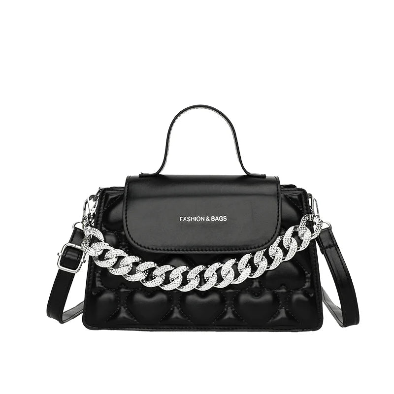 Small PU Leather Handbags Ladies Crossbody Bags Shoulder Bag with Thick Chain