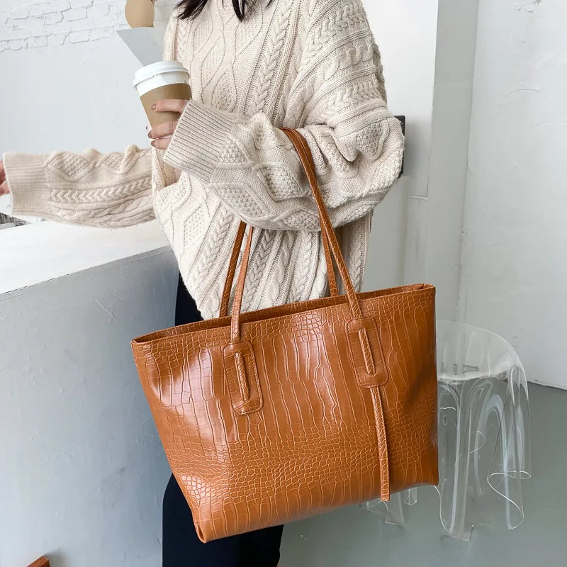 Large Capacity Top-handle PU Leather Tote Bag for Women