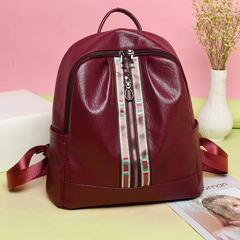 Women Travel Backpack High PU Leather Girls School Backpack