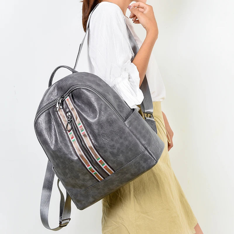 Women Travel Backpack High PU Leather Girls School Backpack