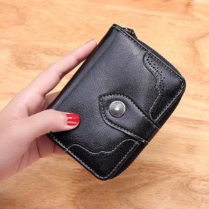 Retro Oil Wax Leather Short Style Purse Zipper Ladies Purse