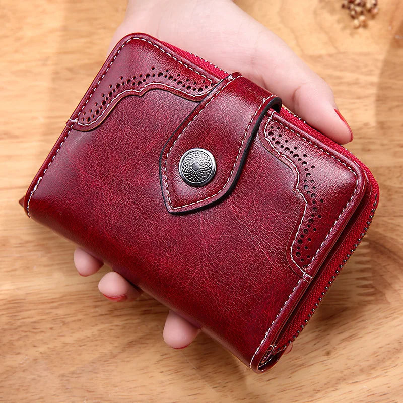 Retro Oil Wax Leather Short Style Purse Zipper Ladies Purse