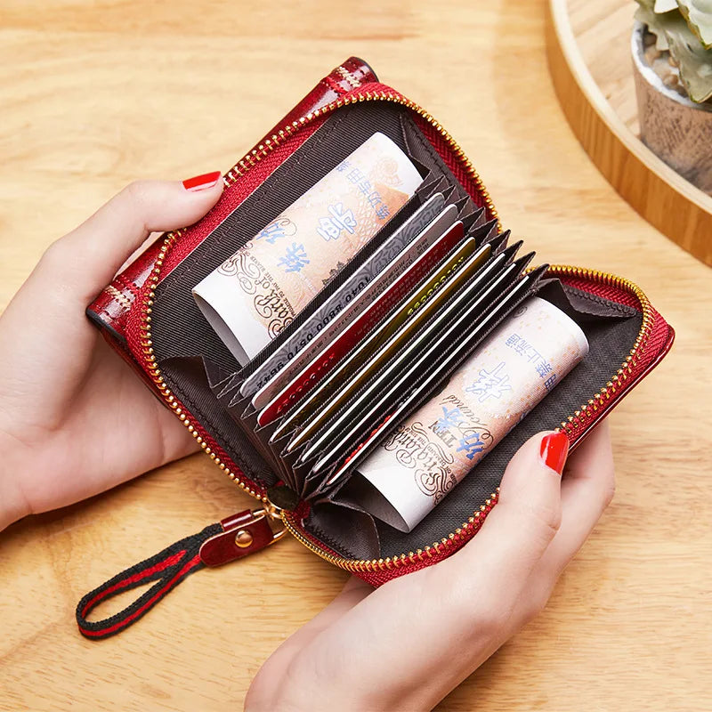Retro Oil Wax Leather Multi-slot Card Bag Zipper Ladies Purse