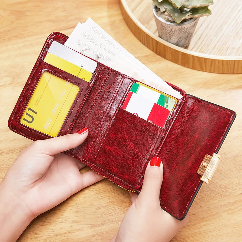 Retro Oil Wax Leather Multi-slot Card Bag Zipper Ladies Purse