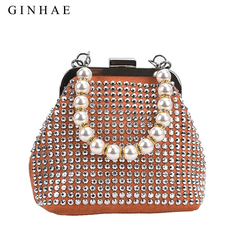 Faux Suede Leather Women Bag Diamonds Shoulder Chain Clutch Crossbody