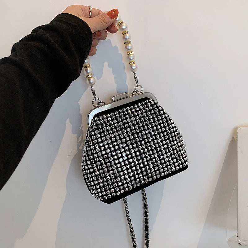 Faux Suede Leather Women Bag Diamonds Shoulder Chain Clutch Crossbody