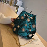 Velvet Crossbody Bucket Bag Chain Small Velvet Messenger Bag