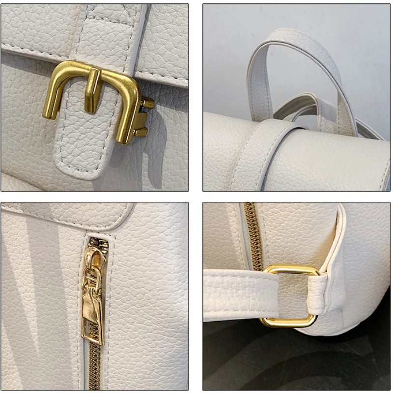 Vintage Leather Backpack Women School Bags Small Real Cow Skin