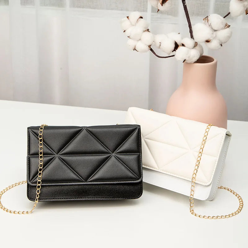 Embroidered Lock Chain Crossbody Bag Small Square Messenger Shoulder Bag