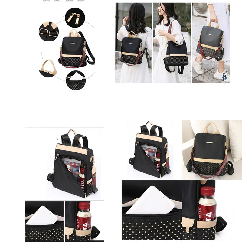 Large Capacity Rivet Oxford Backpack for Women
