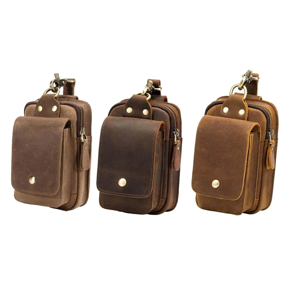 Vintage PU Leather Men Casual Hook Bum Bag Fanny Waist Pack