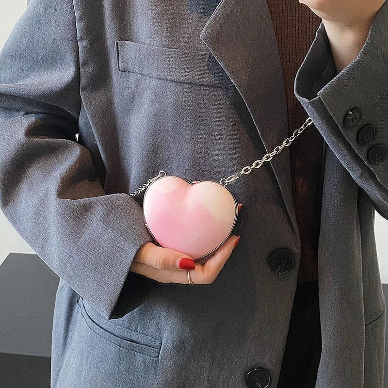 Peach Heart Clutch Evening Bag Wallet Mini Love Hearted Handbag