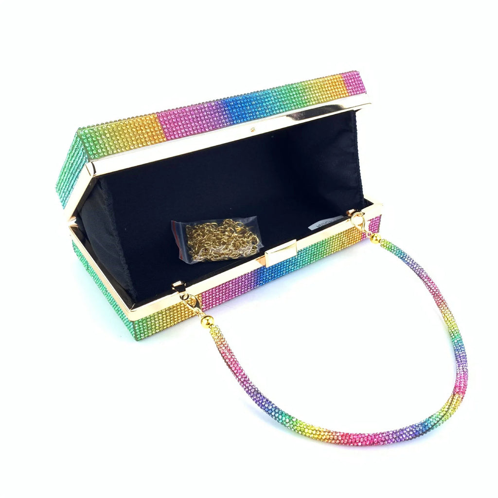 Rainbow Diamonds Evening Bag Plaid Women's Handbag Rhinestone Purse