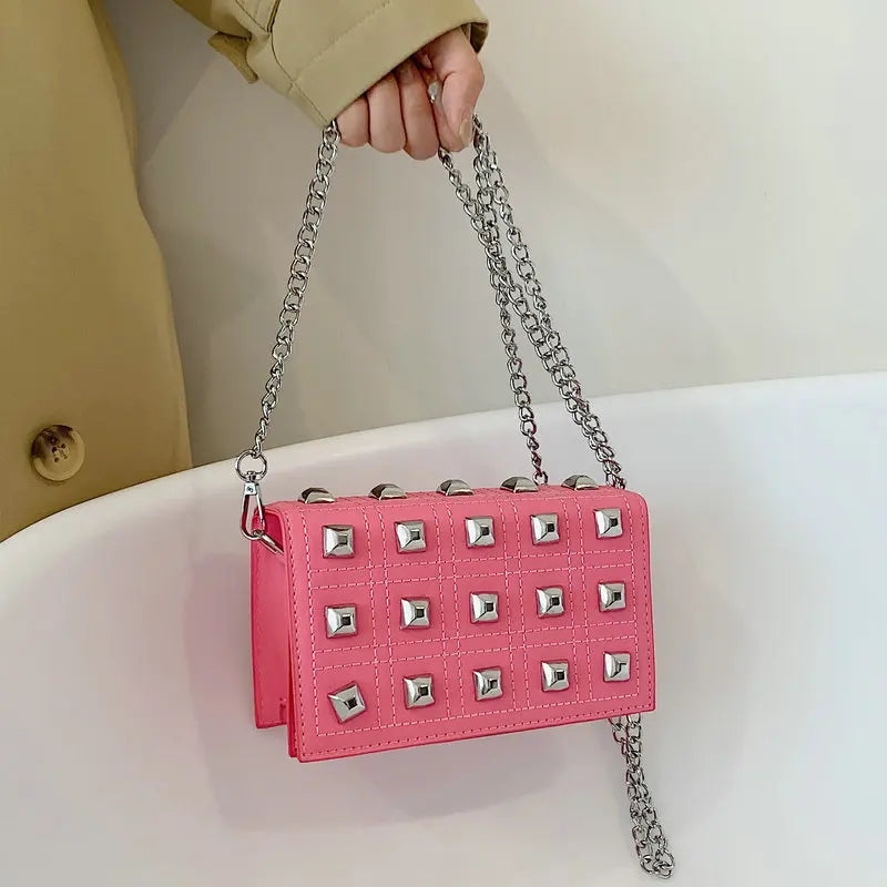 Rivet Chain Crossbody Bag Small Flap Shoulder Purse Handbag