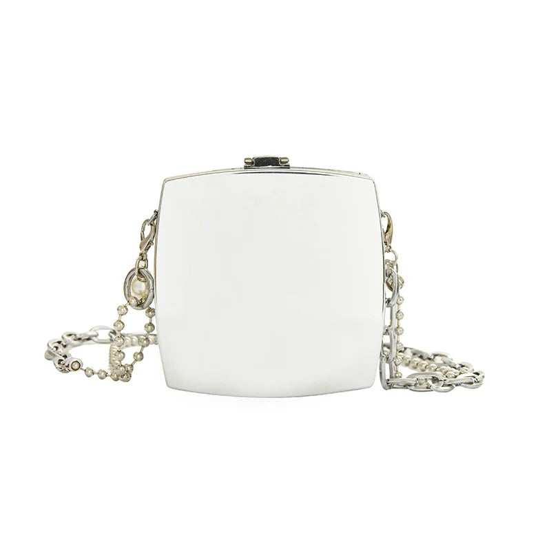 Silver Metal Box Bag Chain Purse Evening Clutch Crossbody Mini Bag